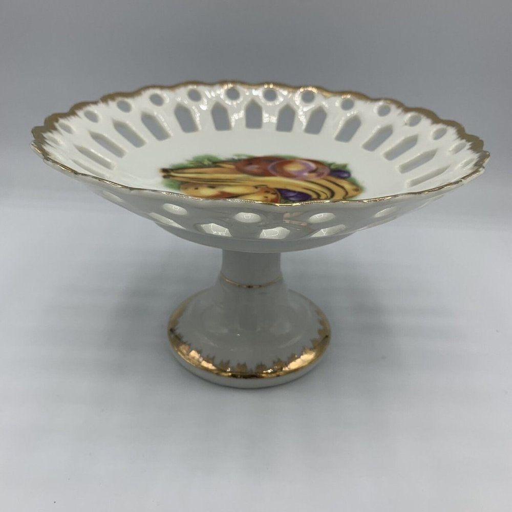 Vintage Pedestal Transfer Ware Fruit Scalloped Tidbit Plate Tray Ceramic - Picture 5 of 6